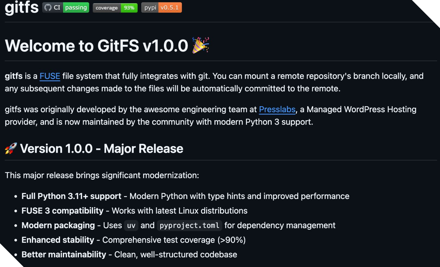 GitFS v1.0.0 release
